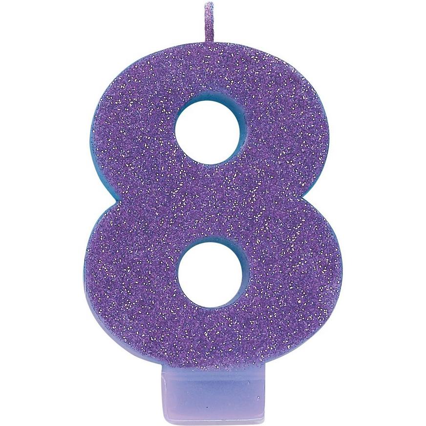 Glitter Purple Number 8 Birthday Candle
